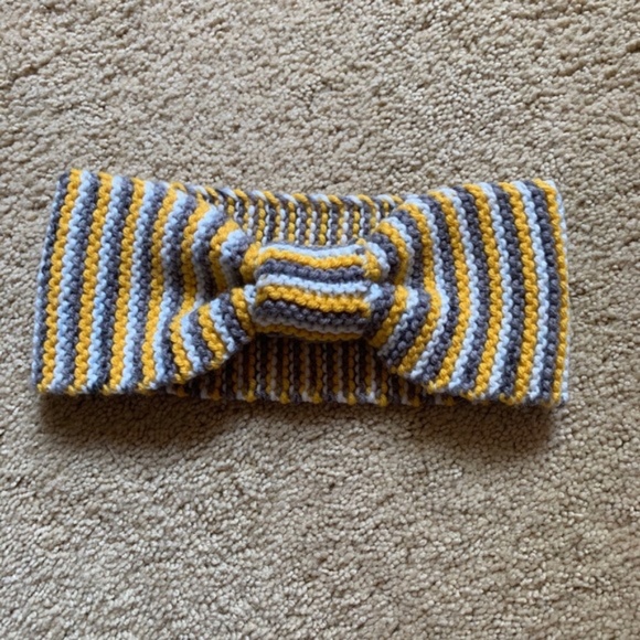 Handmade Accessories - Handmade Yellow Stripe Knotted Knit Headband